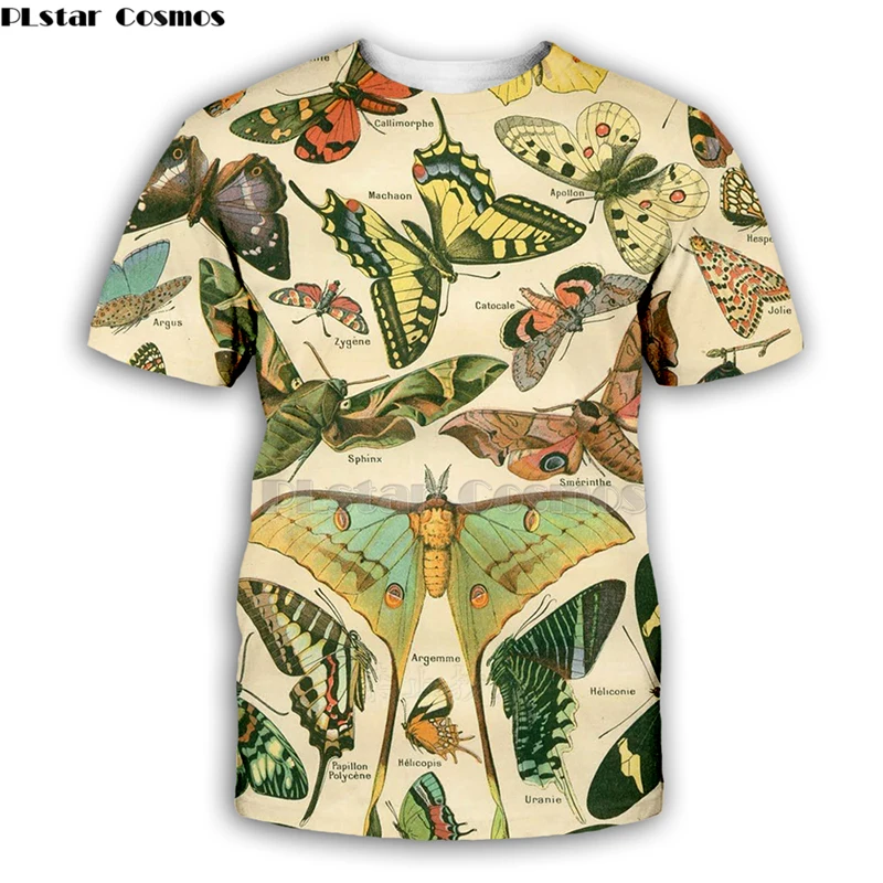 Летняя Красочная 3d футболка с насекомыми бабочками Женская милая одежда крутые