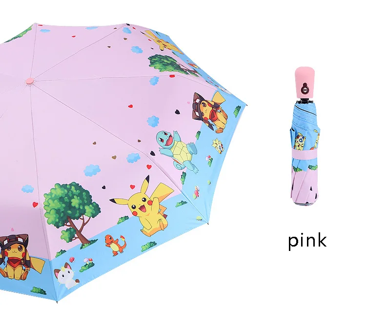 Детский полностью автоматический зонт с рисунком Пикачу - Цвет: pink