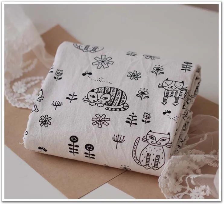 Хлопчатобумажная ткань с черной кошкой 50x150 см сделай сам для шитья Лоскутная