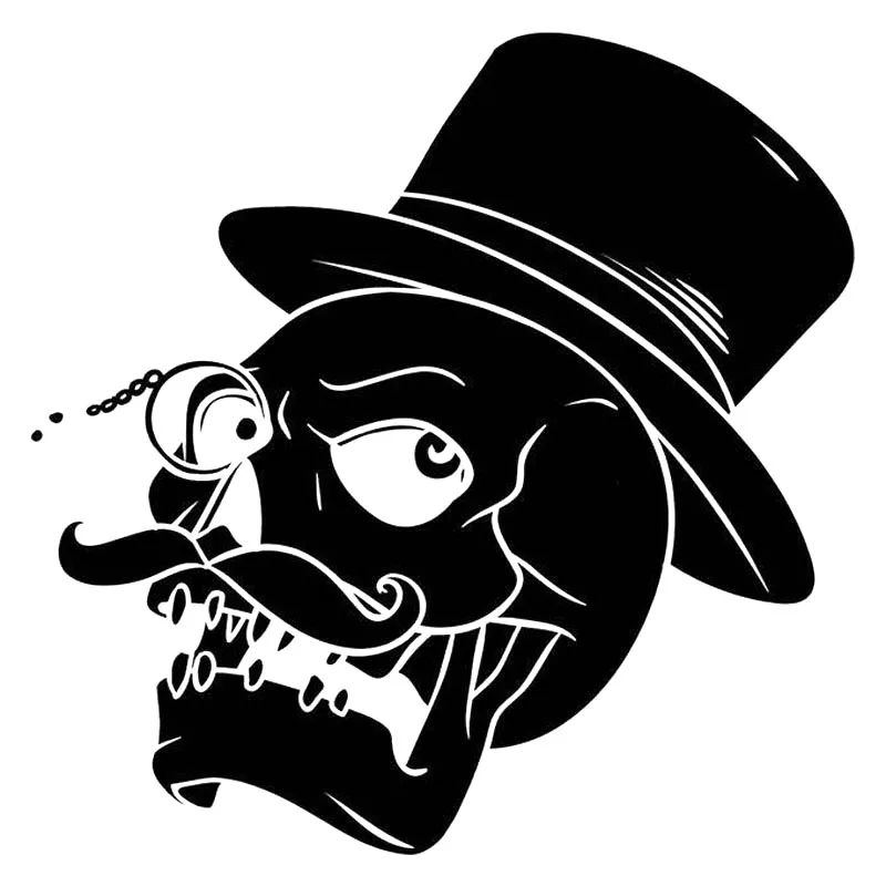 

14.9cm*14.9cm Skull Top Hat Monocle Mustache Vinyl Car-Styling Car Sticker Black/Silver S3-6866