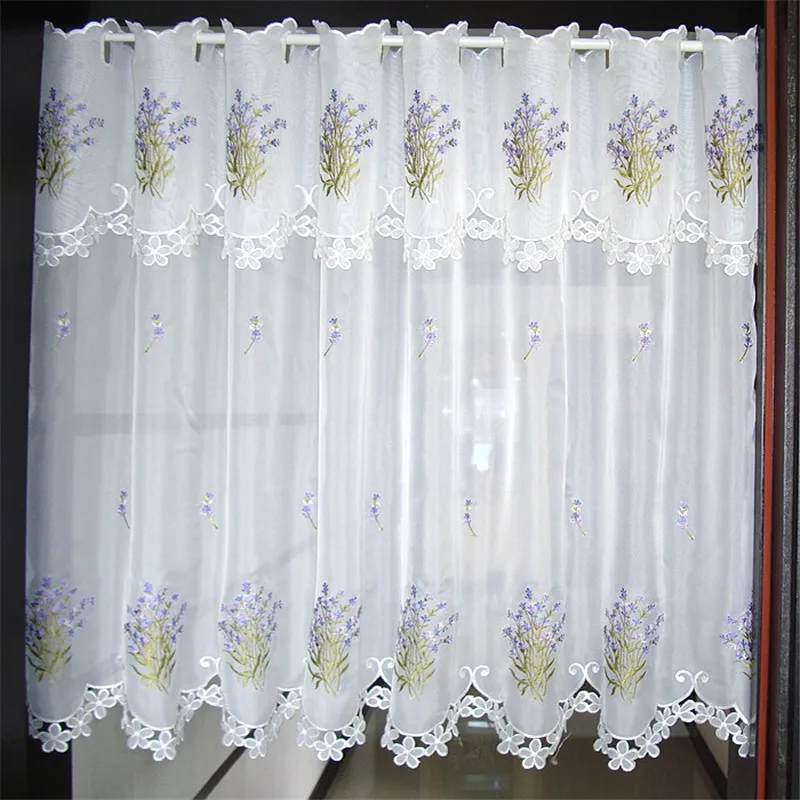 Бесплатная доставка романтичные Лавандовые полузанавески с вышивкой кухонные