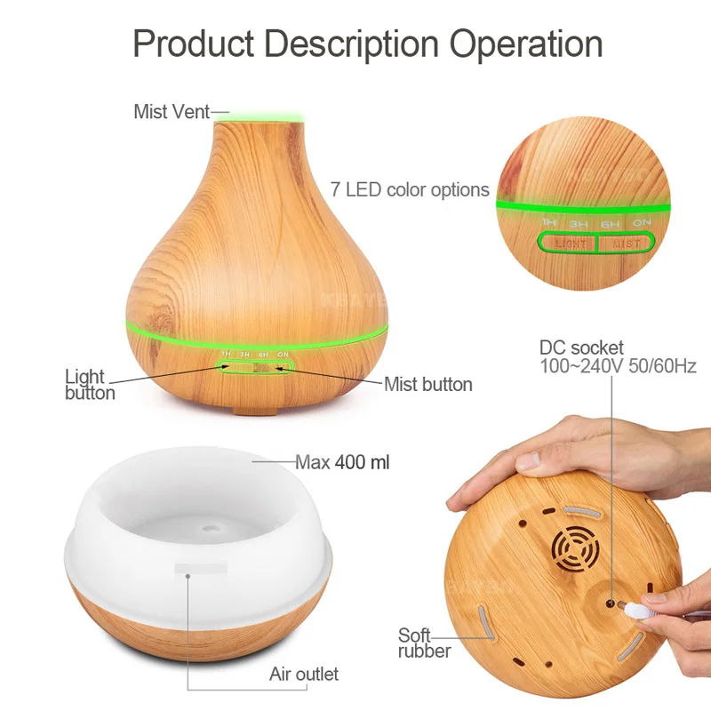 Ультразвуковой увлажнитель воздуха для ароматерапии 7 светодиодный 400