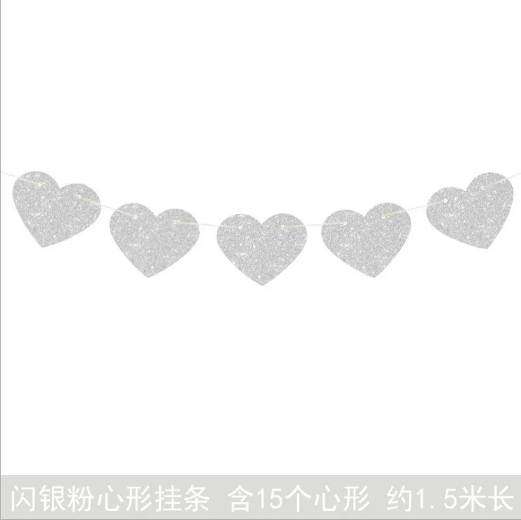 Love flag1.5m 8 шт./лот, серебряная фольга, волнистая одноразовая посуда, бумажные тарелки для вечеринки чашки, ребенок, душ, бумага для питья соломинки, свадебные принадлежности - Цвет: Love flag1.5m