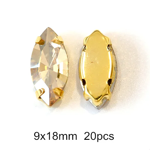 9x18mm 20pcs Золотые стразы для шампанского, стразы для шитья с плоской задней стороной, стразы для шитья одежды B1236 - Цвет: 9x18mm 20pcs