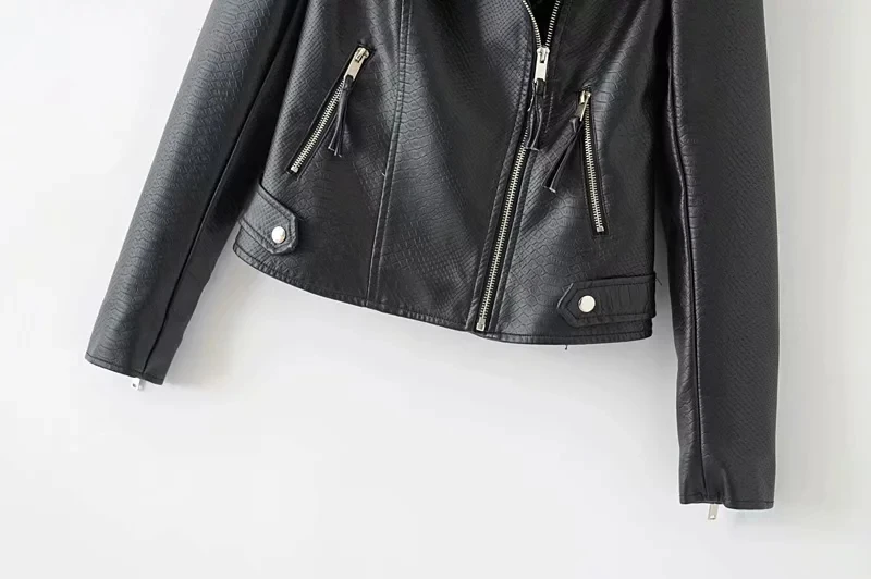 Винтажные женские Куртки из искусственной кожи, модные женские черные короткие куртки-бомберы, Женская куртка со змеиным принтом для девочек, шикарная женская одежда