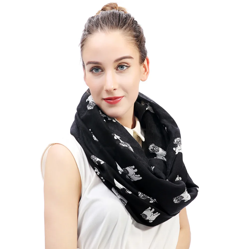 Мопс собака животные рисунок питомца женский бесконечный петлевой шарф Snood