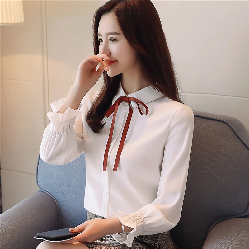 Новое поступление 2018 Весенняя блузка женская новая рубашка с галстуком бабочкой