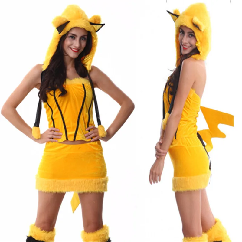 2018 новые сексуальные Покемон костюмы Хэллоуин плюшевые демон желтый кошка дамы