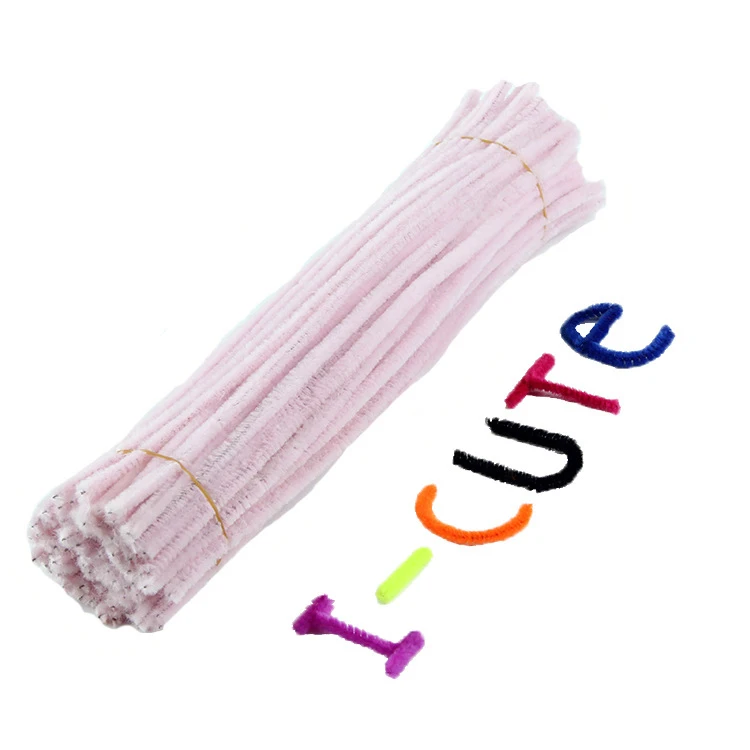 light pink 100 шт шенилловые Стебли трубы креативные плюшевые палочки детские развивающие игрушки ручной работы художественные DIY материалы для рукоделия развивающие игрушки - Цвет: light pink