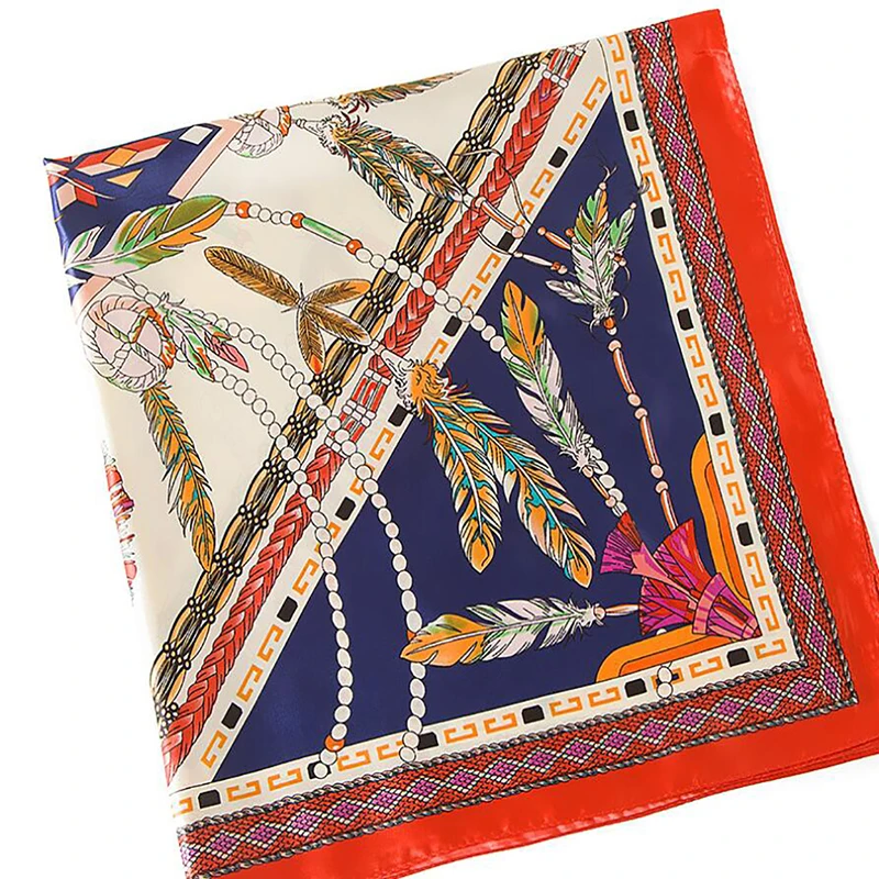 

Silk Scarves For Women Print Foulard Square Head Hijab Scarfs For Ladies Luxury Brand Shawls 90*90 Bandana Large Scarf