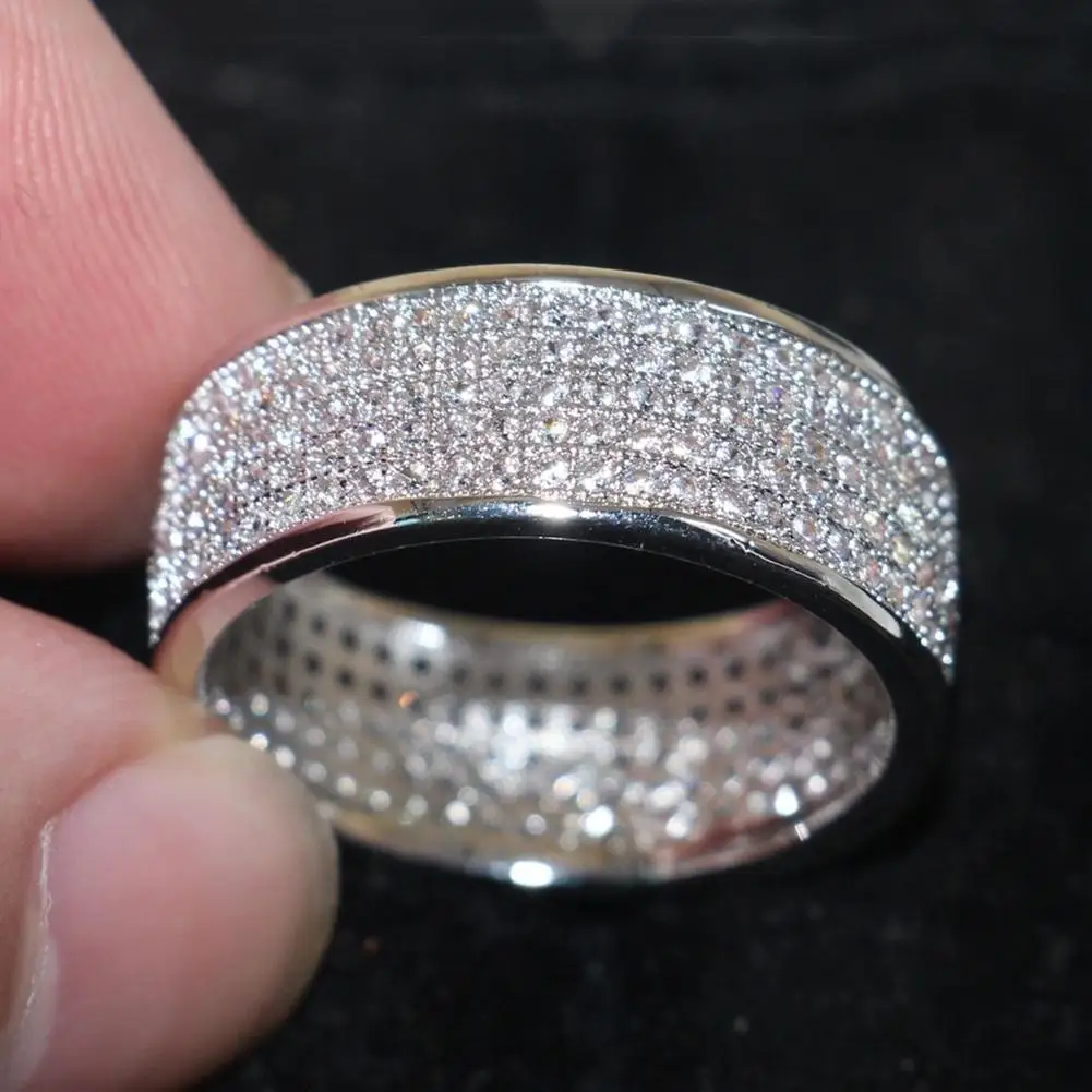 Luxury 5 Rows FAshion Rings Unisex Pave Rhinestone Inlay Finger Women Men Shiny Silver Plated Bride Wedding Jewelry | Украшения и