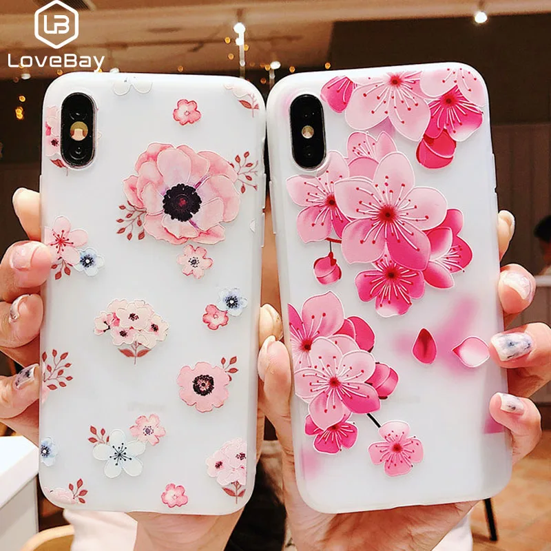 Lovebay 3D рельефный силиконовый чехол для iPhone 6, 7, 6 S, 8 Plus, X, XS, MAX, XR, Мягкий ТПУ чехол для телефона с цветами для iPhone 6, 7 Plus, чехол, Fundas
