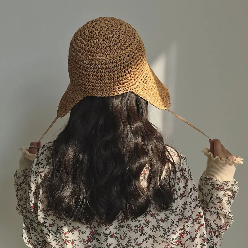 

01812-duxiao summer HANDMAD French style Lolita holiday beach straw paper lady leisure cap women bucket hat