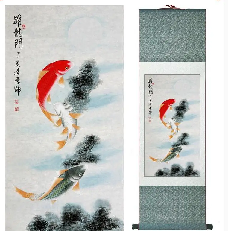 Carps jumping over the dragon gate Super quality traditional Chinese Art Painting Home Office Decoration painting | Дом и сад