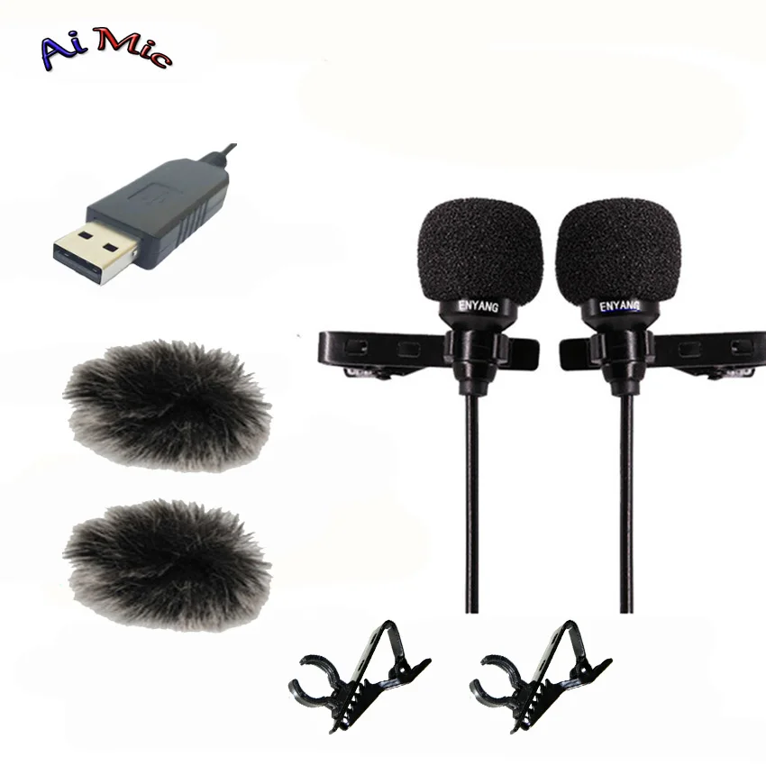 

Professional Lapel Interview Microphone Computer USB 2.0 with Two Recording Microfone Condenser for PC Show Video Rcording