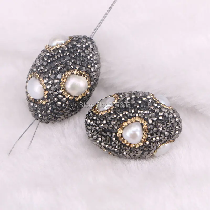 6 шт овальной формы Pave жемчужина со стразами бусины ювелирные изделия кристалл