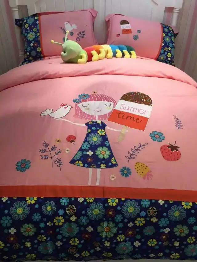 

2017 New American Fashion Cartoon Children Student Duvet Cover 4 Set 100% Cotton 60S Reactive Printing Bedding Set