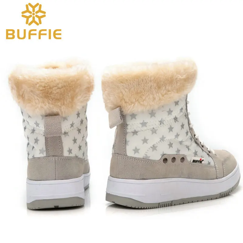 Зимние ботинки для больших девочек ботильоны с теплым принтом со снежинками