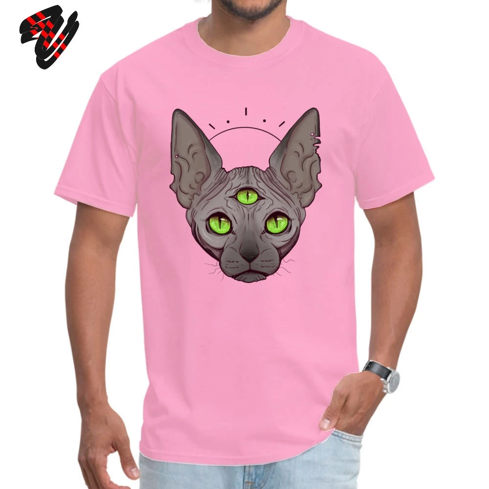 Футболка с рисунком «Три глаза» для мужчин, Cheshire, топы, Sphynx, канадские любительские футболки без волос, большие размеры, Всевидящее Око хлопковая футболка - Цвет: Pink