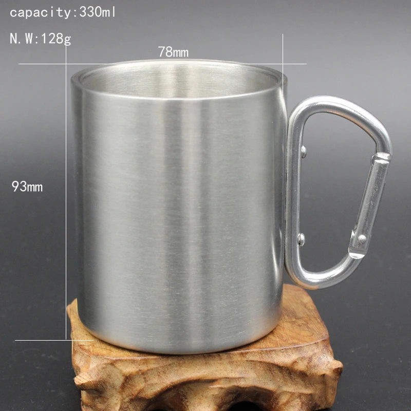 330ml Stainless Steel Mug with Foldable Self-lock Carabiner Handle Folding Cup For Outdoor Camping Hiking | Спорт и развлечения