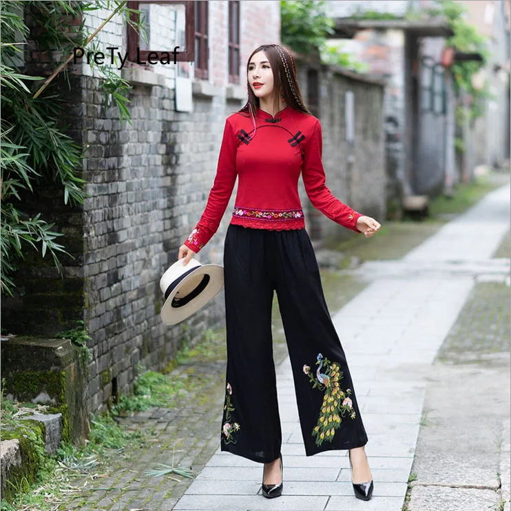 2018 Осенние новые свободные льняные брюки в Ретро этническом стиле с