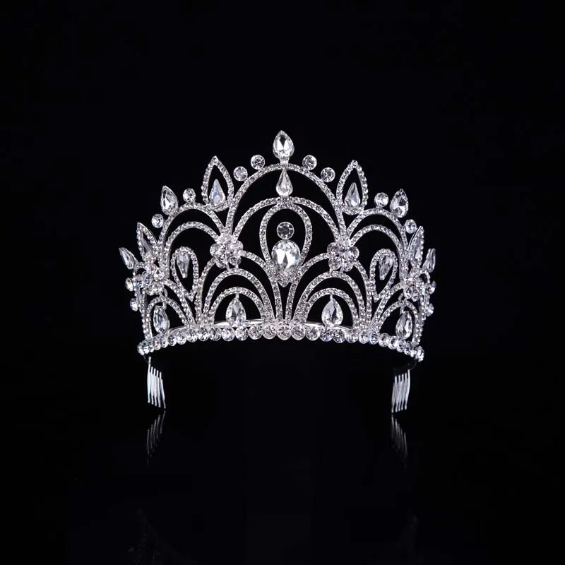 Кристалл Королевский большой поддон диадема Корона принцесса Pageant Выпускной лоза Свадебная повязка на голову диадемы украшения для волос T-033