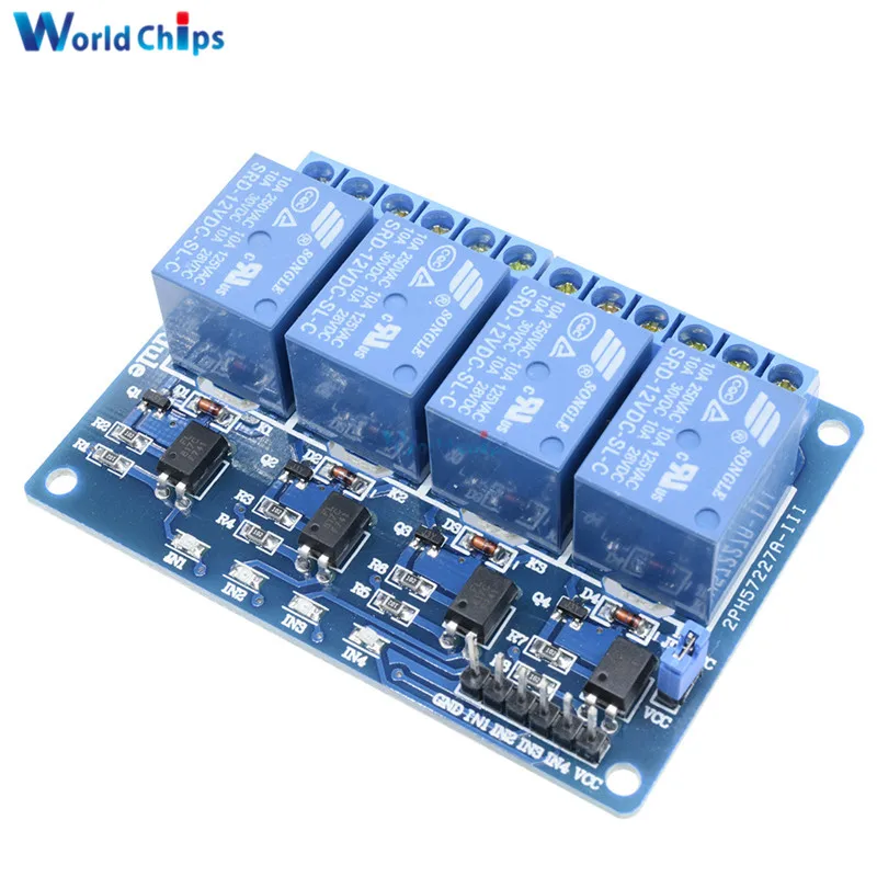 4 канальное реле постоянного тока 12 В модульный оптрон для Arduino ARM AVR DSP PIC MSP AC 250 10A DC