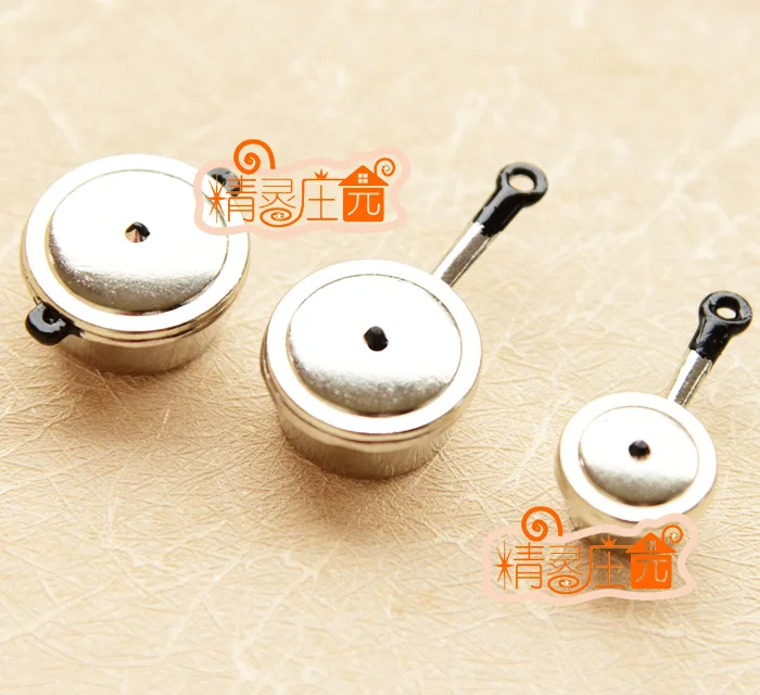 

G05-X4342 children baby gift Toy 1:12 Dollhouse mini Furniture Miniature rement silver metal pot 3pcs