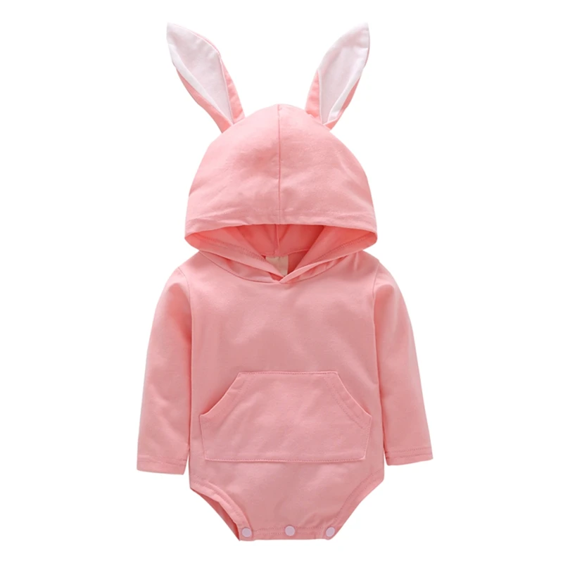 2018 весенне осенний Детский комбинезон с длинными рукавами и заячьими ушками для
