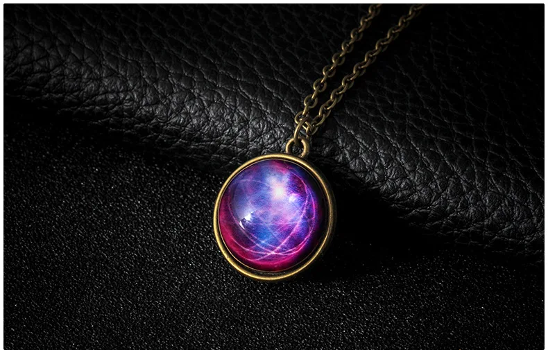YWHL discount Store Fashion lovers galaxy nebula double-sided glass ball pendant necklace | Украшения и аксессуары