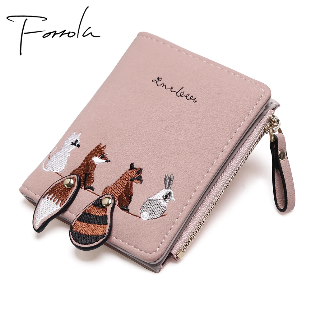 Модный женский кошелек с милыми мультяшными животными короткий кожаный