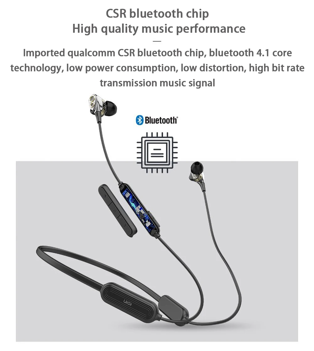 Uiisii BN80 bluetooth наушники двойной Динамический драйвер наушники тяжелый бас большой емкости батареи IPX5 Водонепроницаемый CSR BT4.1