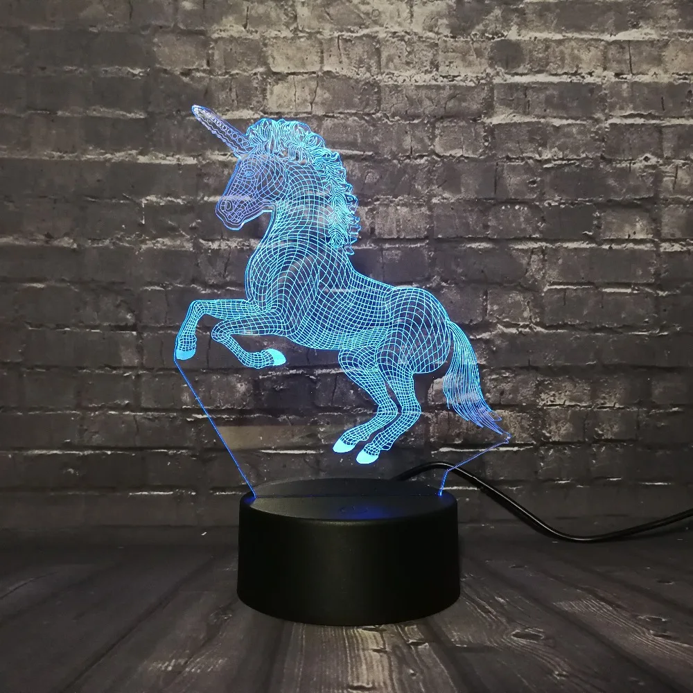 Креативный новый 2019 3D светодиодный светильник ночник с единорогом лошадкой RGB