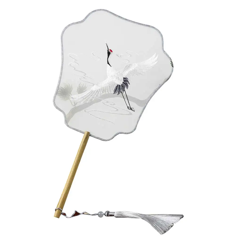 

Chinese Su Embroidery Hand Fan Lifelike Crane Pattern Double-Sided Hand Fan DC156