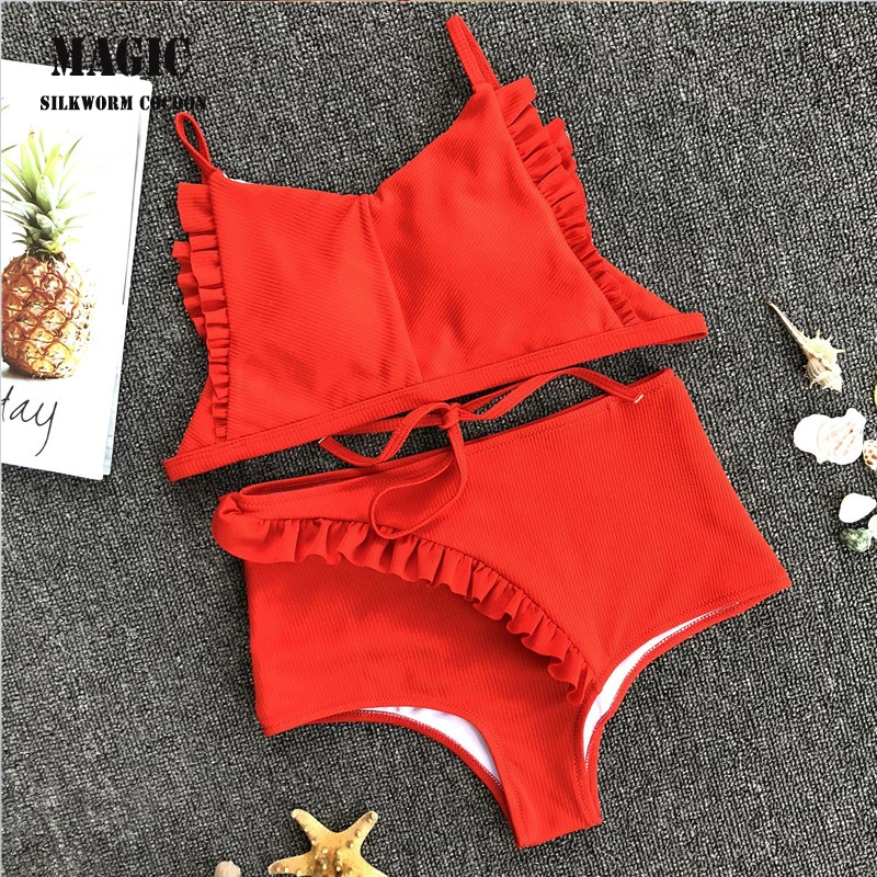 Сексуальный бикини женский купальник 2018 летний красный с вырезами пуш ап