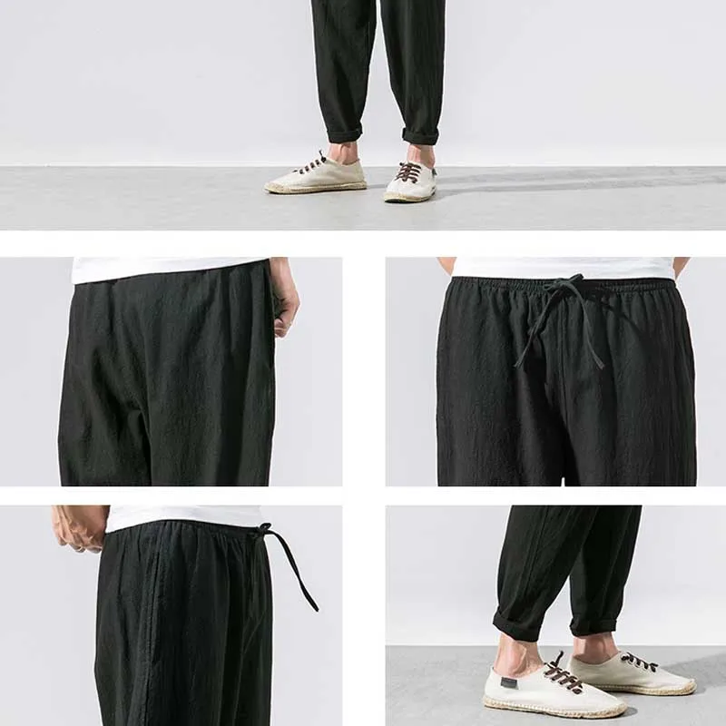 Льняные шаровары Мужские Jogger мужские повседневные брюки/свободные