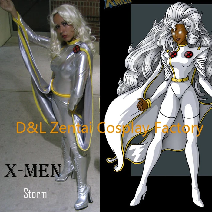 Бесплатная доставка костюм супергероя X Men Storm orora Munroe из серебра блестящий