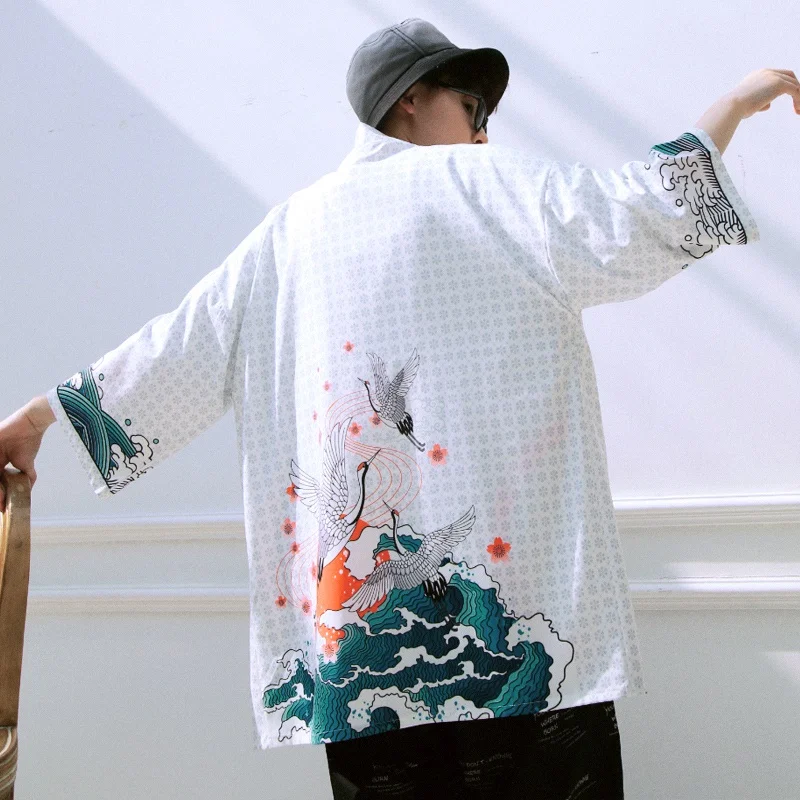 Кимоно кимоно Yukata черно белое в стиле бохо для мужчин японское каратэ FF2106
