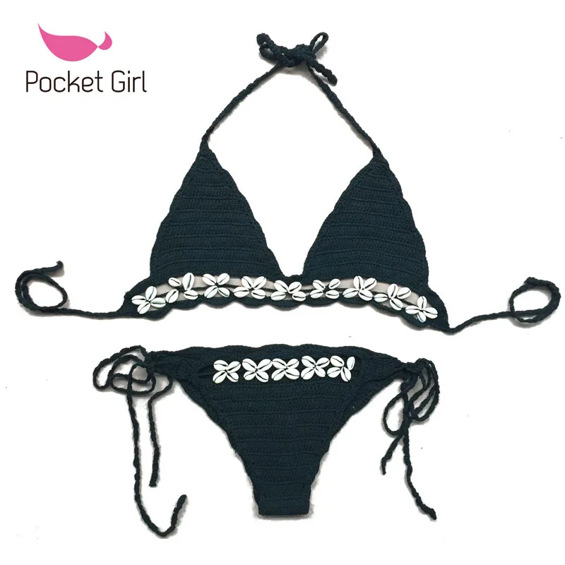 2016 Женский вязаный купальник в виде ракушки пляжная одежда сексуальный комплект