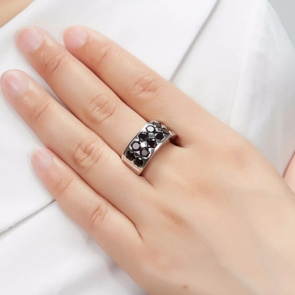 HUTANG обручальное кольцо 4.2ct натуральный черный гранат твердый кластер из