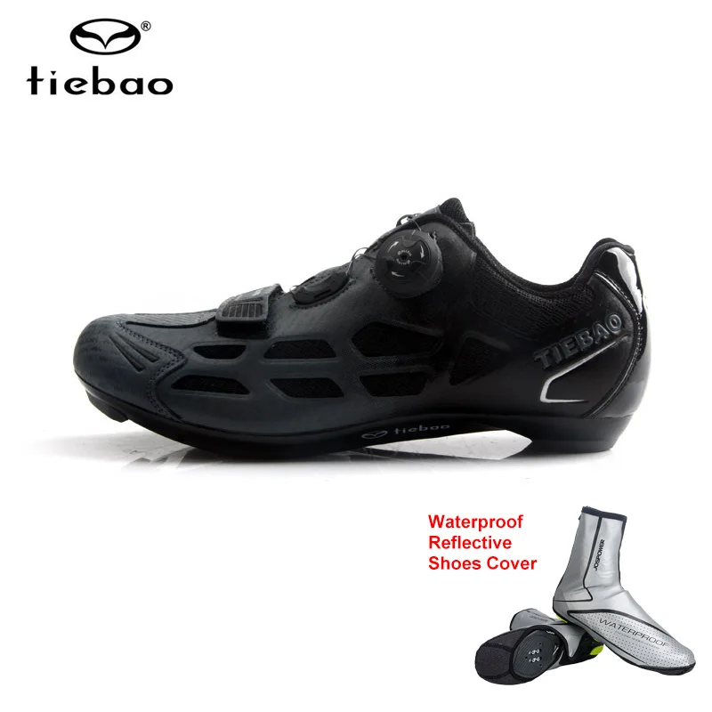 black and shoescover Tiebao/Мужская и женская обувь для велоспорта; обувь для шоссейного велосипеда; дышащая обувь для езды на велосипеде; кроссовки; спортивная обувь - Цвет: black and shoescover