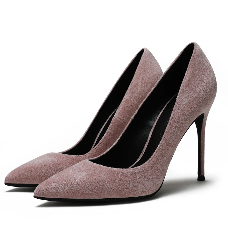 

Mature Women's Elegant Footwear Classic Kid Suede Leather Date Large Size 41 Slip On Pumps Woman Shoes High Heel Shoes E0075