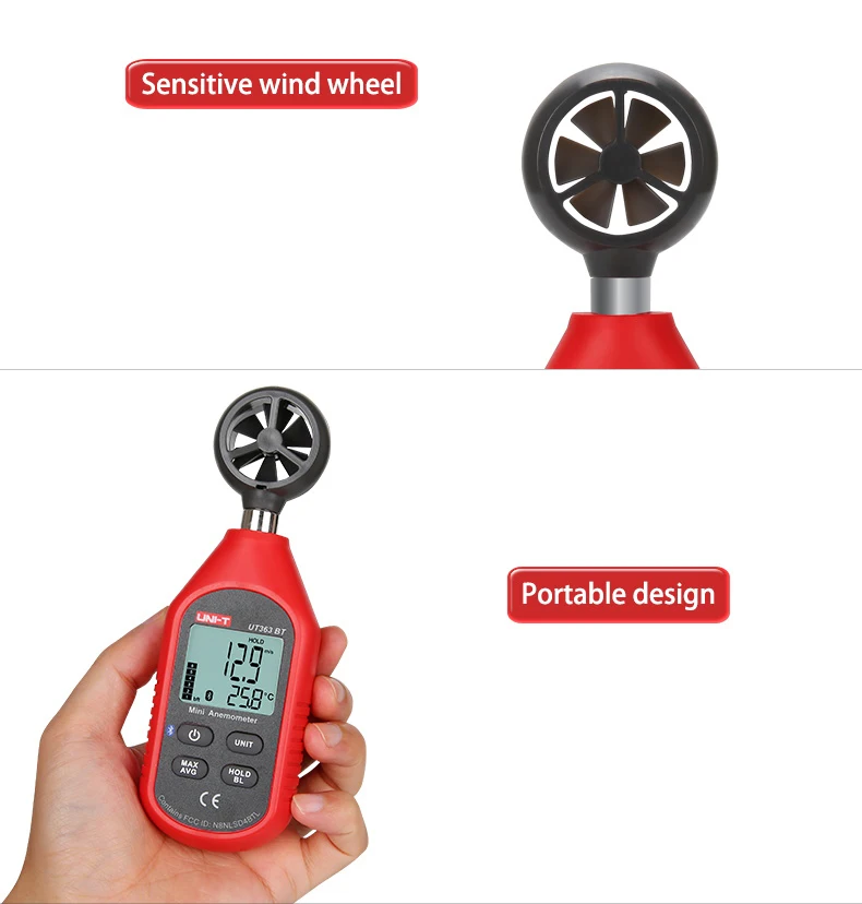 UNI-T UT363BT Мини цифровой Bluetooth Анемометр Ручной цифровой измеритель скорости ветра термометр измеритель ветра обновлен от UT363