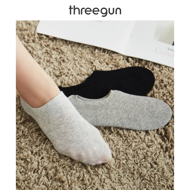 THREEGUN/3 пары женских носков без рисунка Нескользящие тонкие повседневные носки с