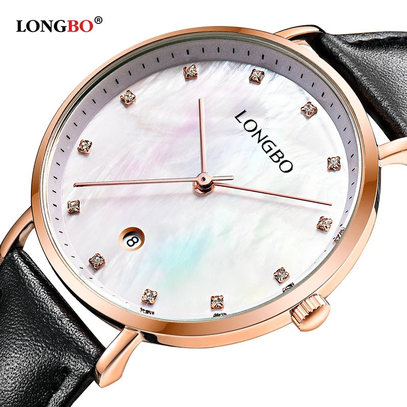 

LONGBO Fashion Brand Leather Pearl Dial Luxury Casual Wristwatches Women Ladies Watches Date Calendar Clock Waterproof Gift 5040