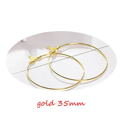 Gold 20 штук 30/35 мм большой круглый обод кольцо серьги, модные ювелирные изделия, женские сплав Earwire крючки для вязания крючком Diy серьги компонент ювелирных изделий Материал - Цвет: Gold