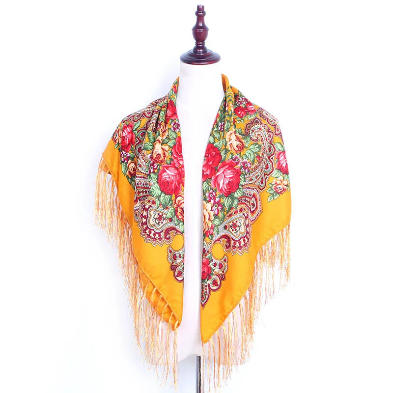 Бандана с цветочным принтом женская длинный квадратный шарф кисточками