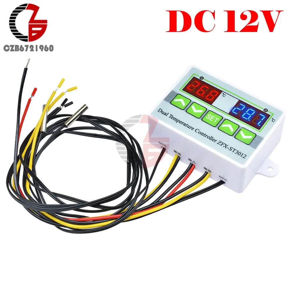12V Red-Blue 2CH двойной выходной дисплей светодиодный цифровой термостат регулятор температуры 110 В 220 в 12 В контроллер термометра инкубатора - Цвет: 12V Red-Blue