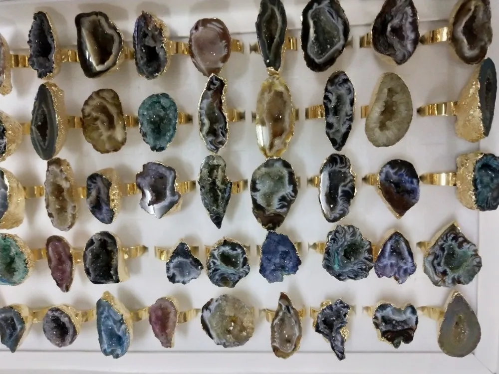Нерегулярный натуральный камень Druzy Knuckle кольцо Регулируемый Drusy Золото Цвет Кристалл Открытые, кольца на палец для женщин Свадебные украшения