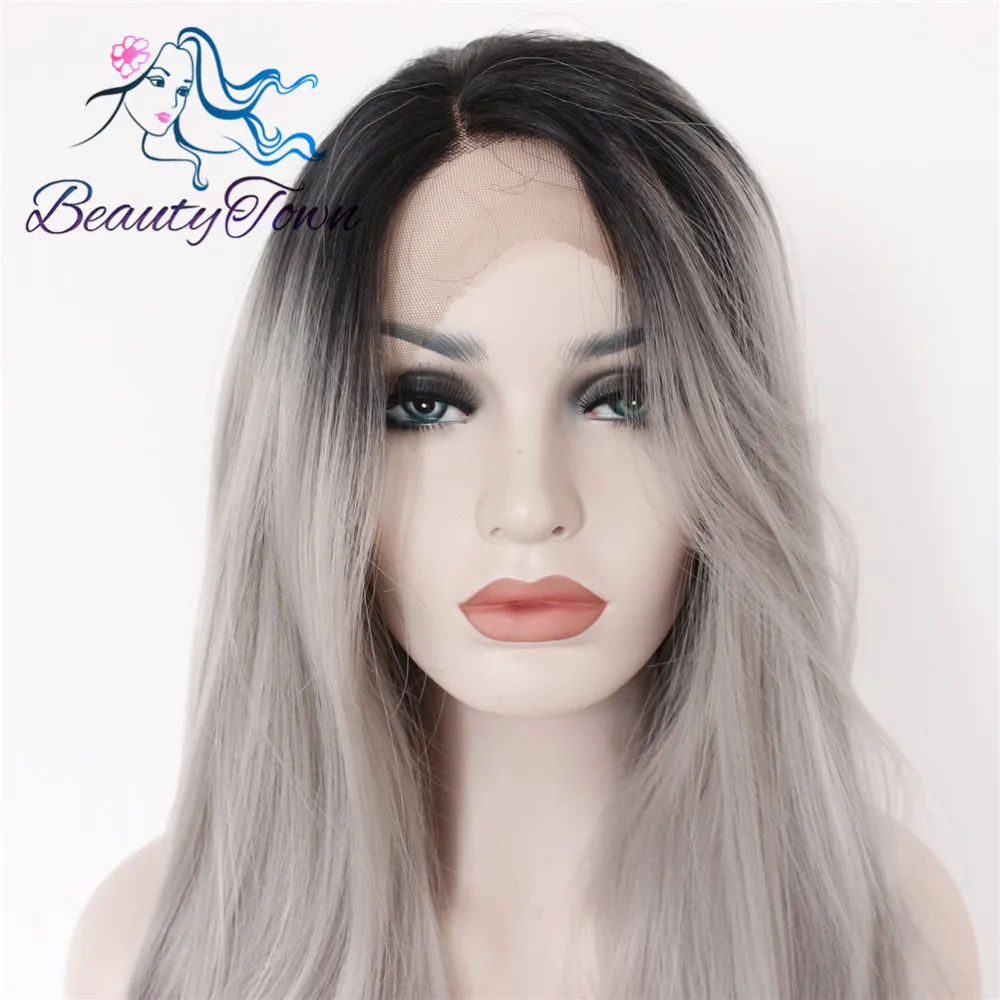BeautyTown, черный, Омбре, серый, ручная работа, жаропрочные, высокая температура, волосы Perruque, вечерние, синтетические, на кружеве, парик для женщин, подарок